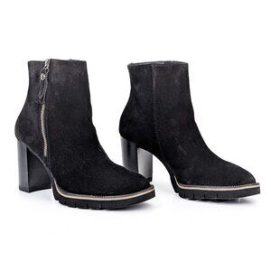 Paul Green Women Sloane Western Black Suede Heeled Zip Boots size 9.5 US AUS 7